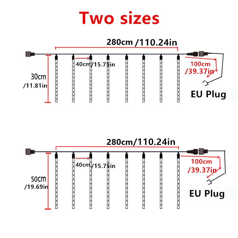 8 Tube EU Plug LED Meteor Shower Light 30/50cm Fairy Light String Outdoor Holiday Christmas Decoration Tree Decor Garden Decor
