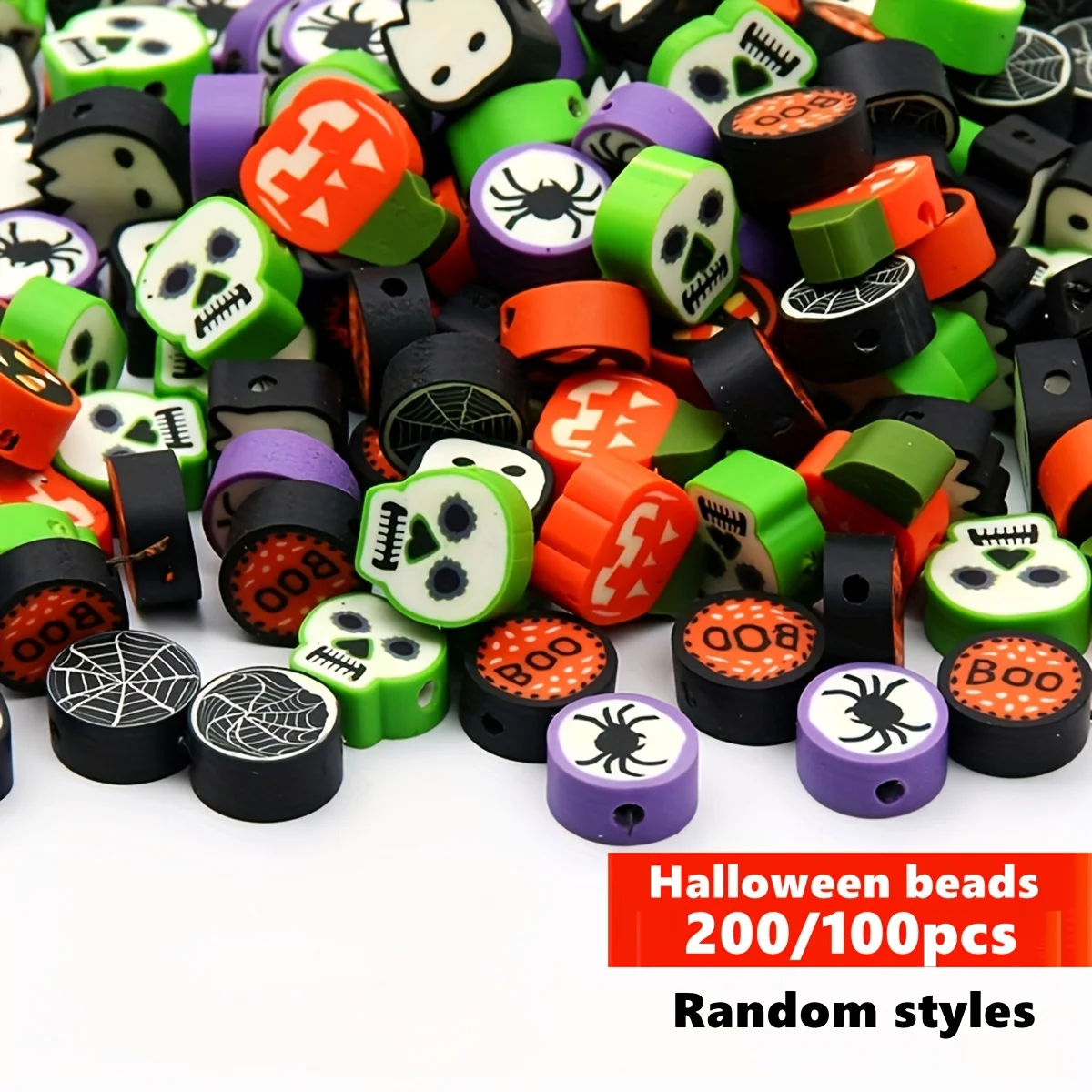 200/100pcs 10mm Random styles Halloween Series Soft Pottery Spacer Beads For DIY Handmade Making