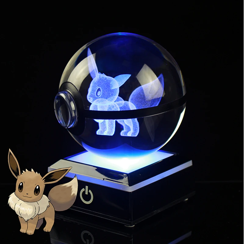 Drop-Shipping 8cm Hi-Q Pikachu Gengar Mew Mewtwo Pokemon Kristall kugel mit schwarzem Quadrat LED Base Anime Spiel Event Souvenir Geschenke