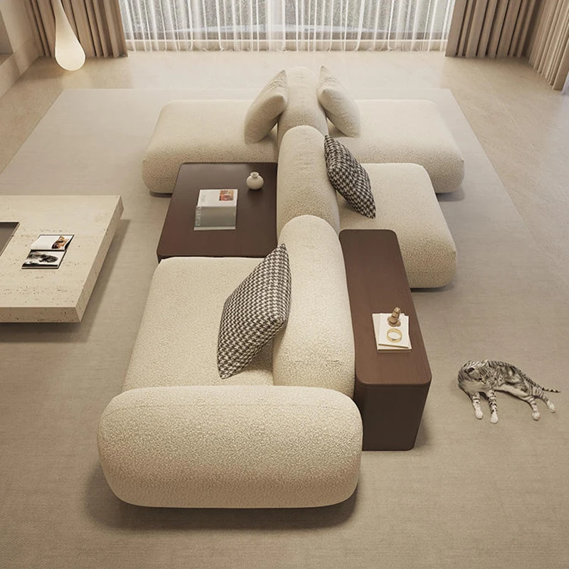 

#Cream Style Living Room Sofas Nordic Lambskin Fabric Designer Creative Storage Module Sofa Italian Fabric Sofa