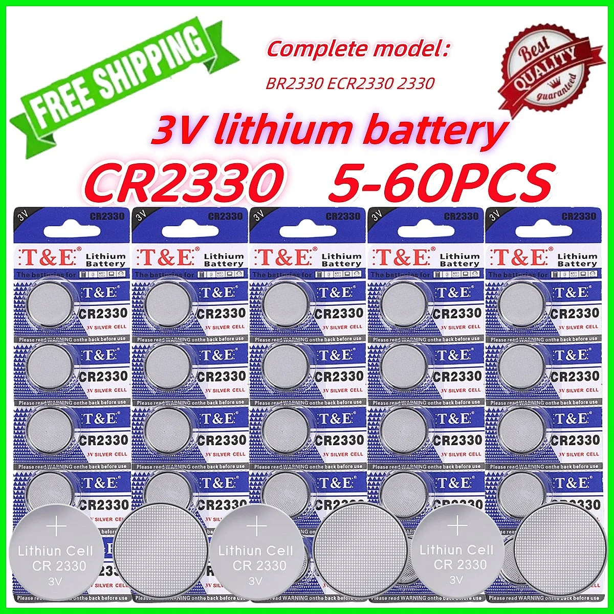 

5-60PCS CR2330 battery Button Cell cr2330 3V Lithium Battery BR2330 ECR2330 2330 Car Remote Control LED Flash Coin Batteries