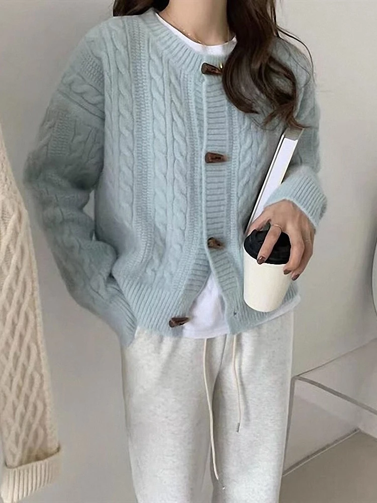

Loose Knitted ort Cardigan Sweater Autumn Winter Women's Faion Student Lazy Twist Yarn Outerwear Warm Thermal Long Sve