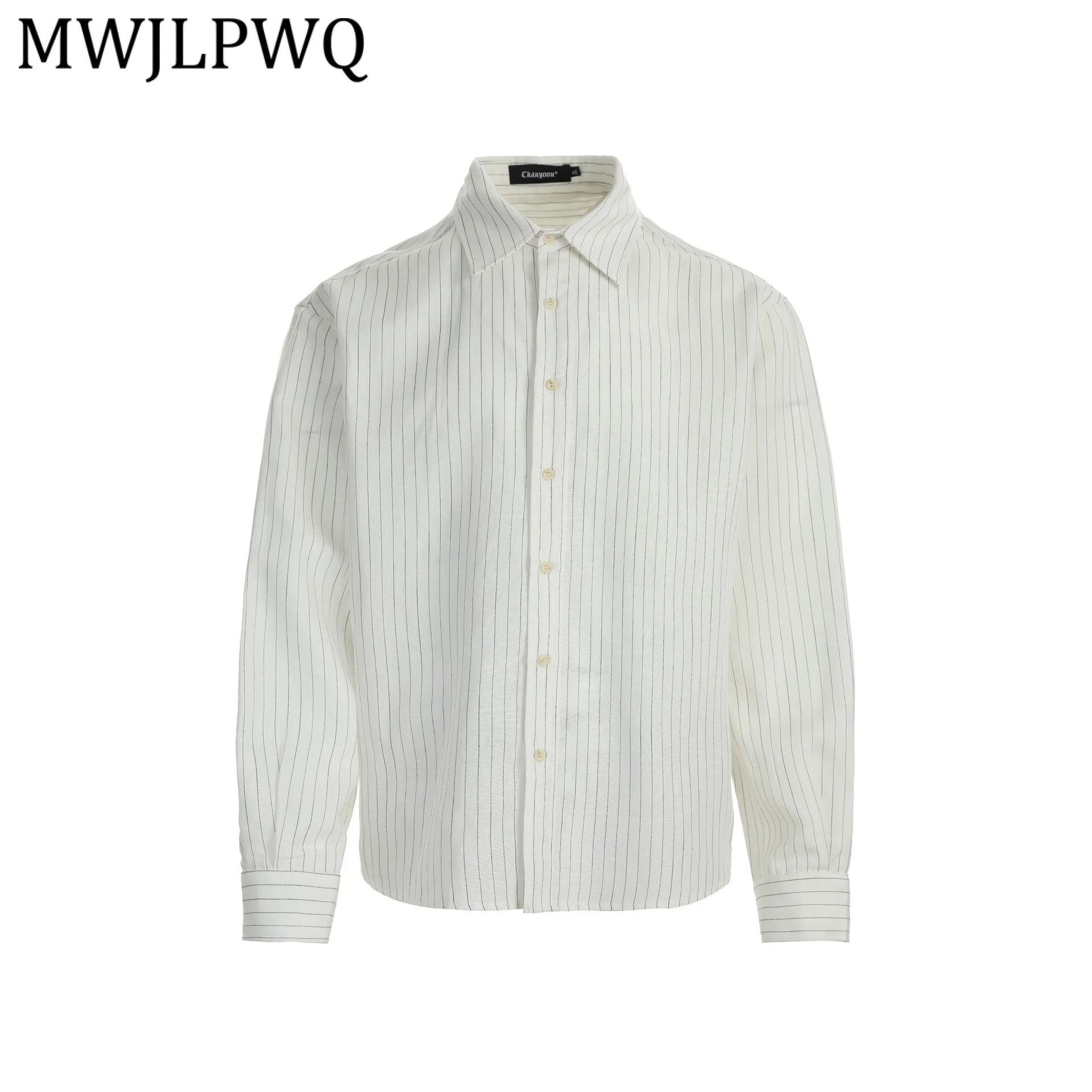 

MWJLPWQ Мужская рубашка в американском ретро-стиле с полосками, универсальная повседневная модель с длинным рукавом, весна 2026, новинка 13381