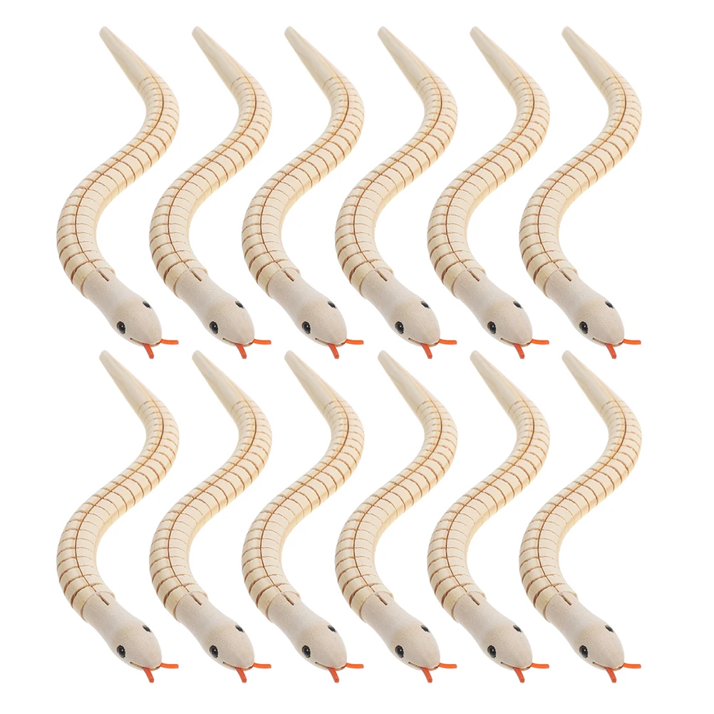 

12pcs Wood Snake 30Cm Natural Unfinished Kids Realistic Flexible Jointed Snakes For Outdoor Indoor Play Halloween Prank Party