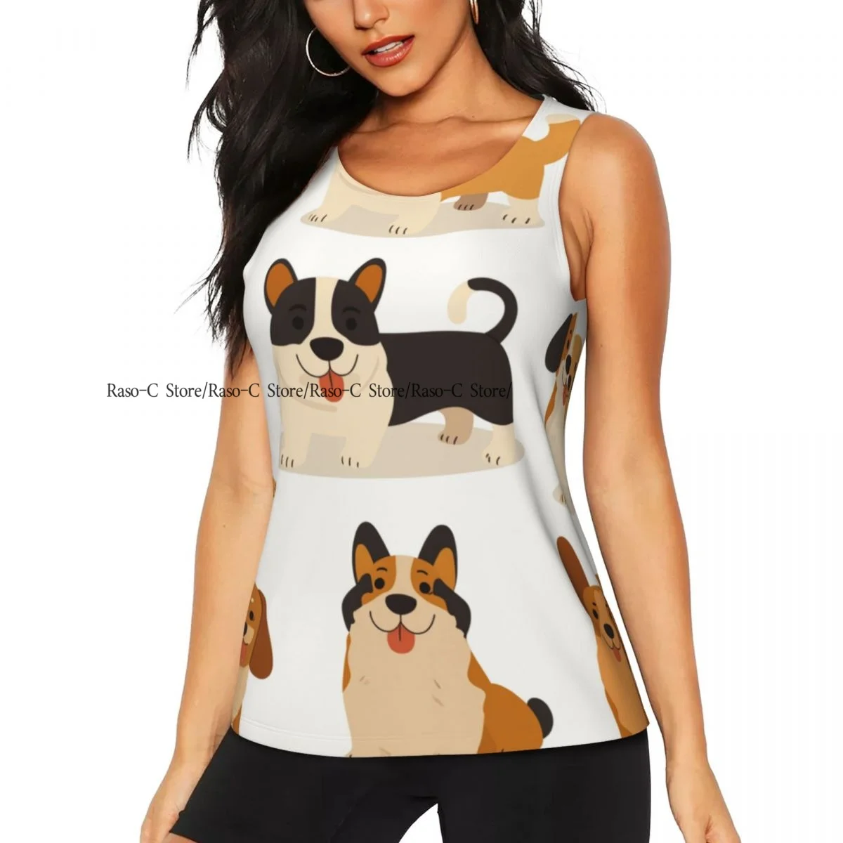Women's Sleeveless Yoga Tank Top Cute Dogs Pattern Quick Dry Running Training Sports Vest Yoga Shirts