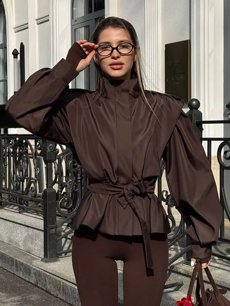 

GACVGA укороченный плащ с поясом женский с длинным рукавом на молнии и пуговицах ветровка пальто женская осенне-зимняя уличная одежда