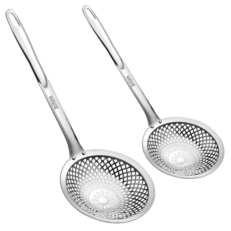 

Skimmer Spoon,304 Stainless Steel Strainer Spoons, Metal Cooking Skimmer Deep Fryer Scoop,Dia 4.3 & 5.9 Inch