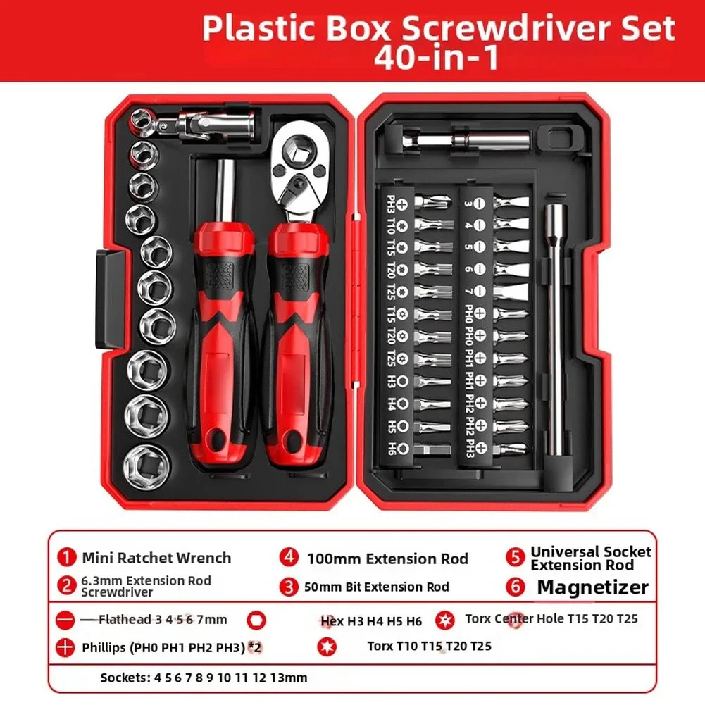 Reversible Ratchet Wrench Set with 12 Standard Sockets 4 Insert Bits and Dual Direction Quick Release Mechanism