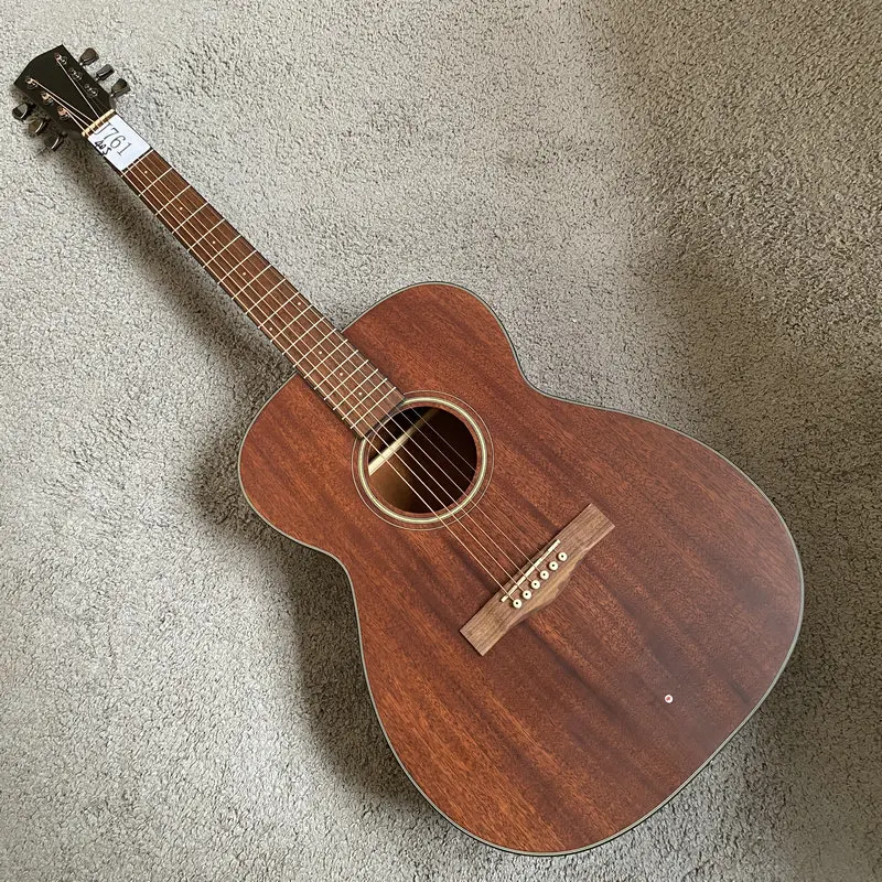 J761 Logo‑Removed 40 Inch OM Shape Solid Mahogany Top Folk Acoustic Guitar 20 Frets Stock Slight Defects Bargain Unit