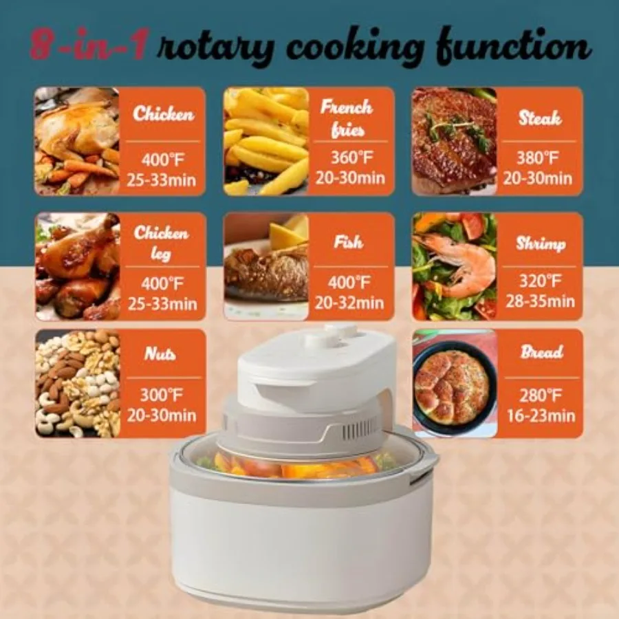 مقلاة هوائية قابلة للدوران 8 في 1 مجموعة فرن محمصة 7.5QT مقلاة هوائية زجاجية كبيرة سريعة تكنولوجيا الهواء الساخن طباخ ذكي بحجم عائلي M #4