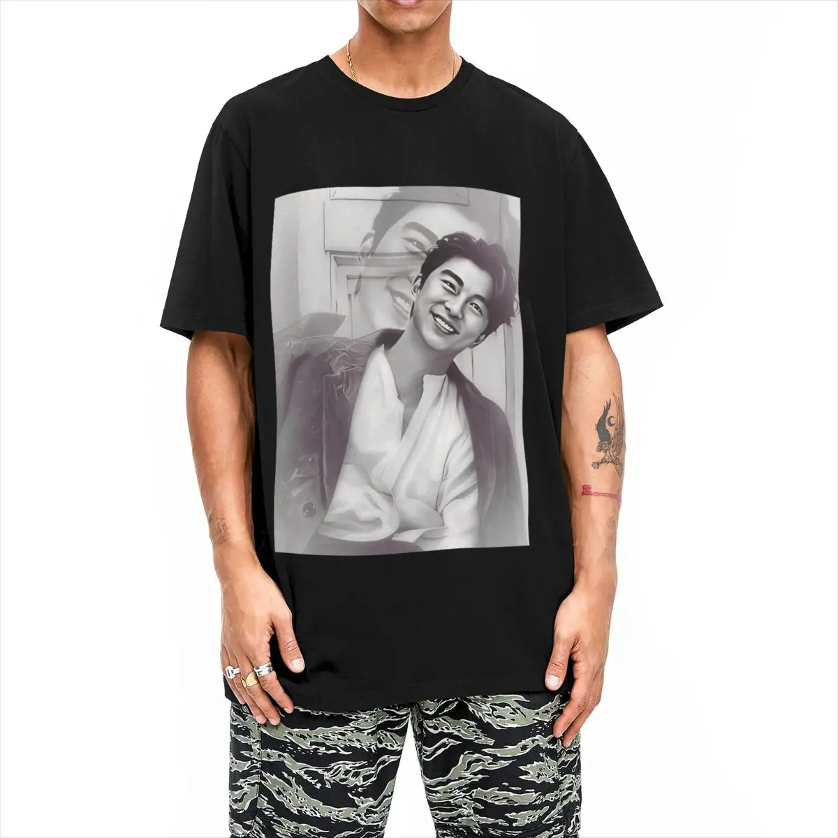 Men Gong Yoo T Shirts Pure Cotton Top Tees Summer Vintage Short Sleeve T Shirt O Neck Fashion Printed Tshirt Plus Size