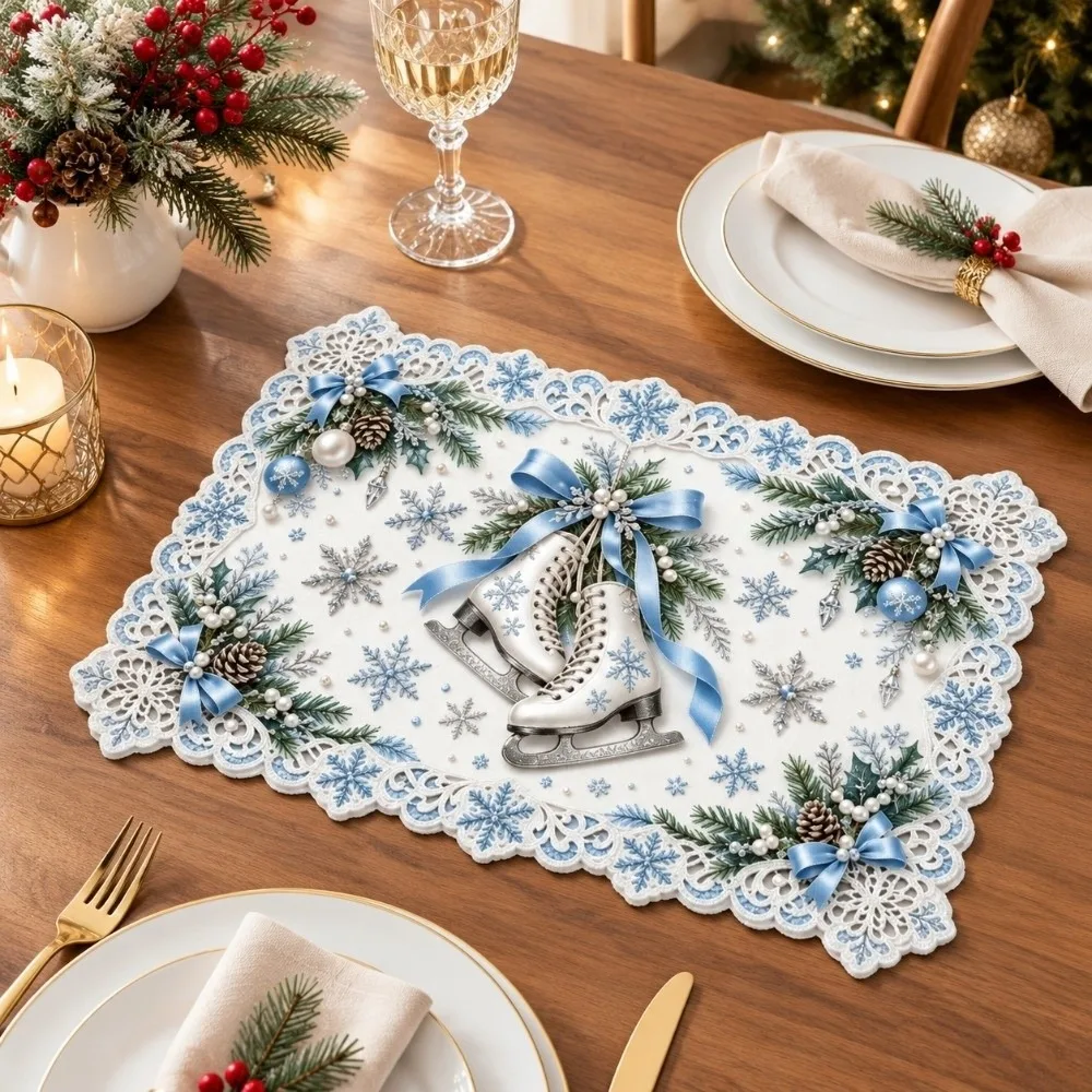 Santa Claus Christmas Table Placemat Snowman Elk Non Slip Xmas Table Mat Heat Resistant Coaster Square Dining Mat Holiday Dining