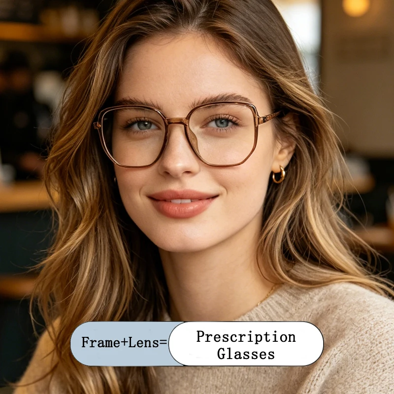 

New Oversized Women Ultra-light Polygon Frame Photochromic Prescription Glasses Anti Blue Light Long Sight And Far Sight Eyewear