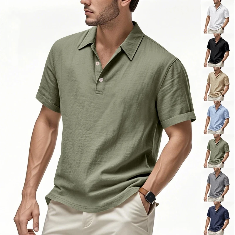 Summer New Men's Shirt British Style Loose Trendy Breathable Linen Casual Polo Collar Series POLO Shirt Short Sleeve