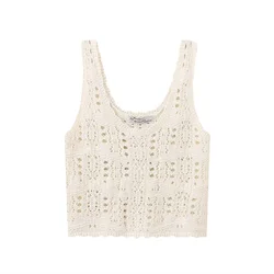 PB&ZA2024 Autumn New Women's Fashion Style Casual Loose and Versatile Jacquard Mesh Knitted Short Tank Top