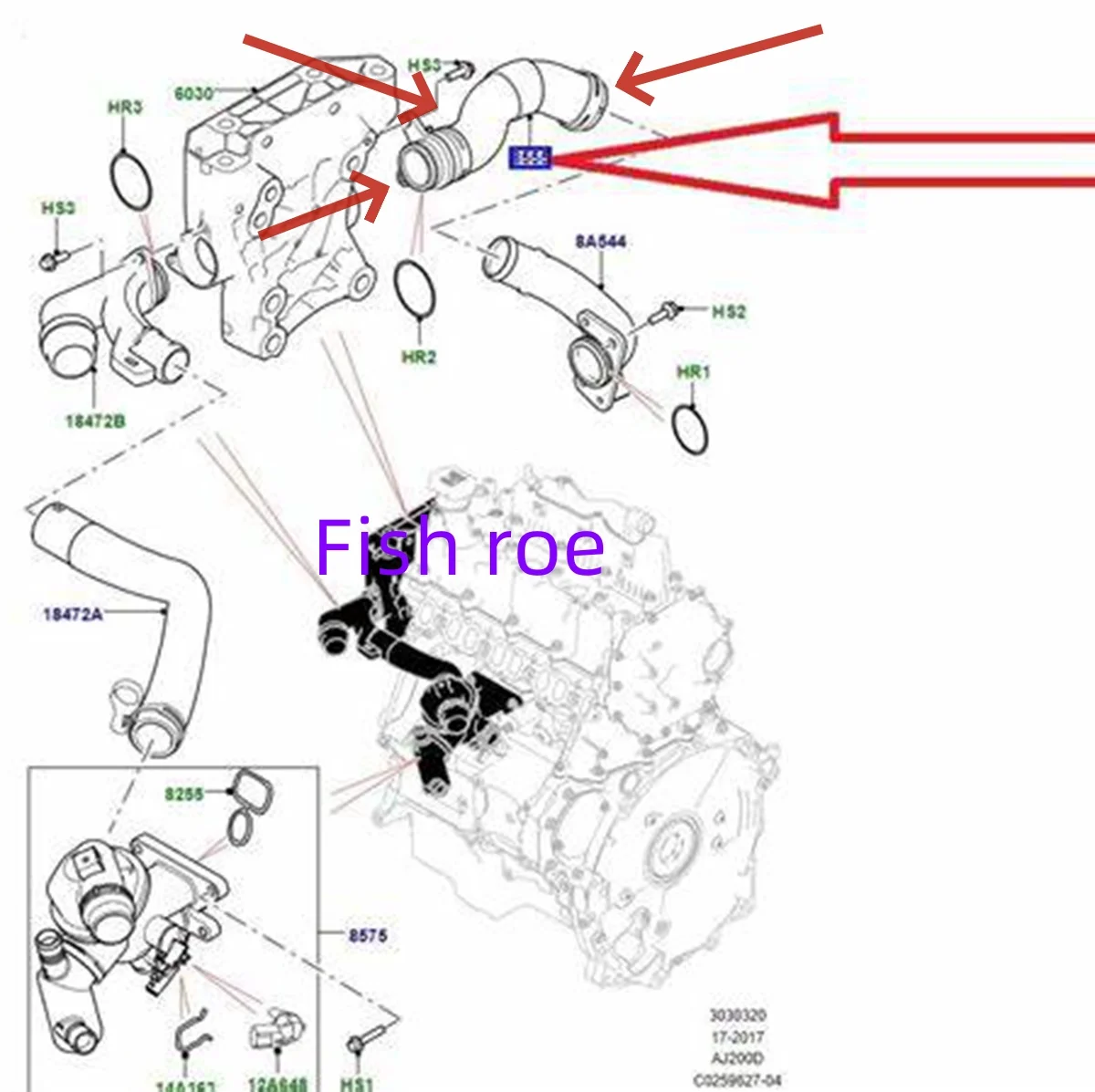 

LR083328 LR077712 J9C1664 thermostat hose for La-nd Ro-ver Discovery Sport 2015-Range Rover Evoque 2012