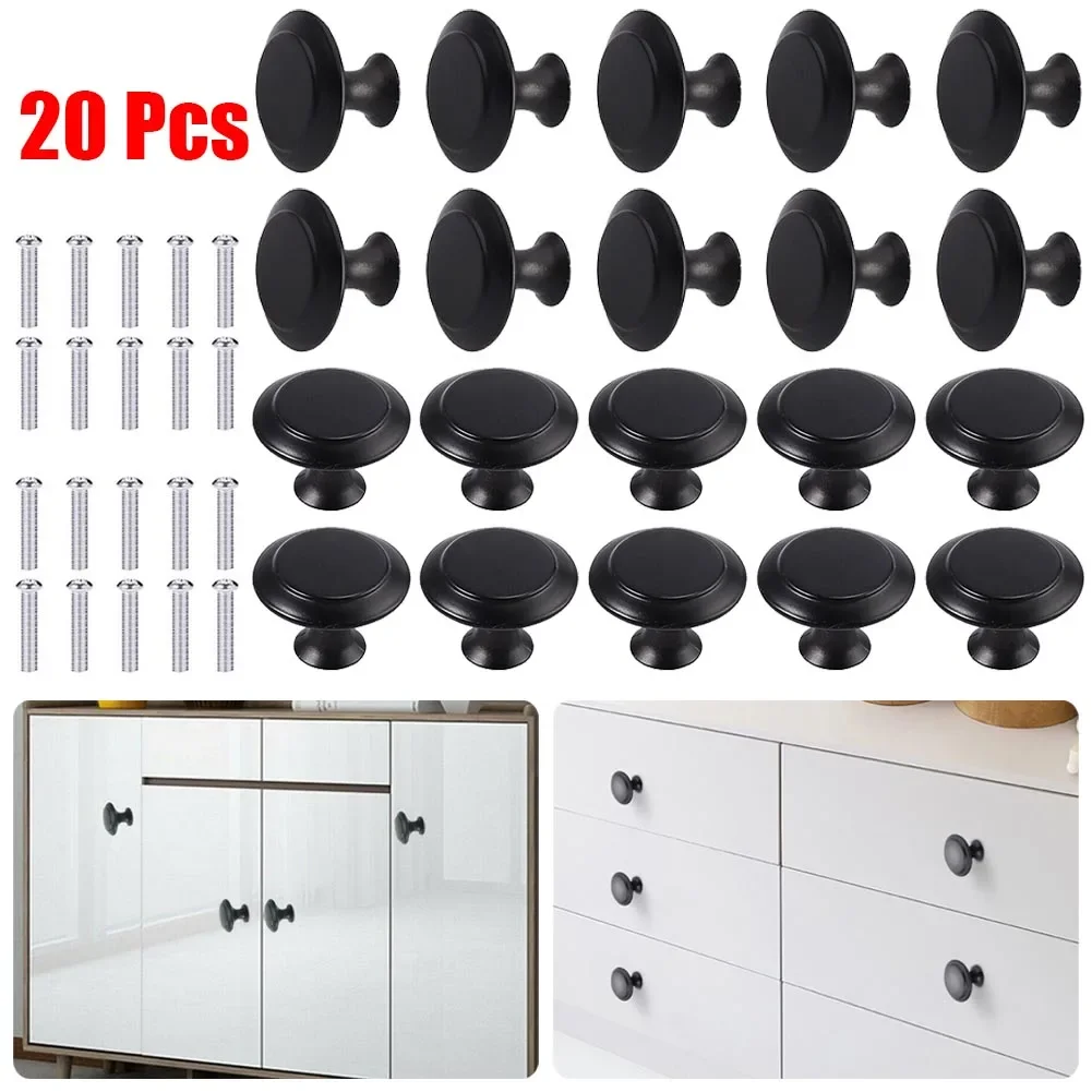 

20pcs Stainless Steel Door Knobs Cabinet Handles Cupboard Drawer Kitchen Bathroom Black Furniture Hardware Accessories