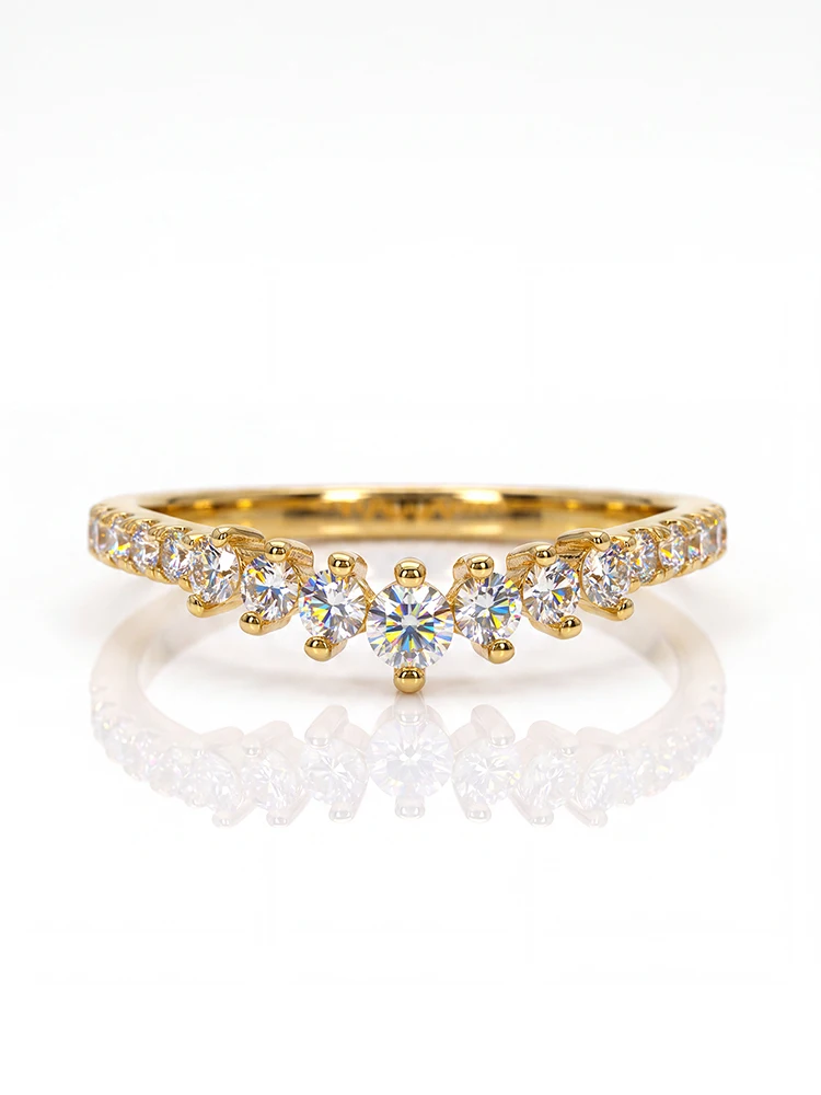 Elegante Echte Runde Moissanit-Diamant V-förmige Kronen-Hochzeitsringe für Frauen Jubiläum Mode Hochwertiger Schmuck – Detail 5