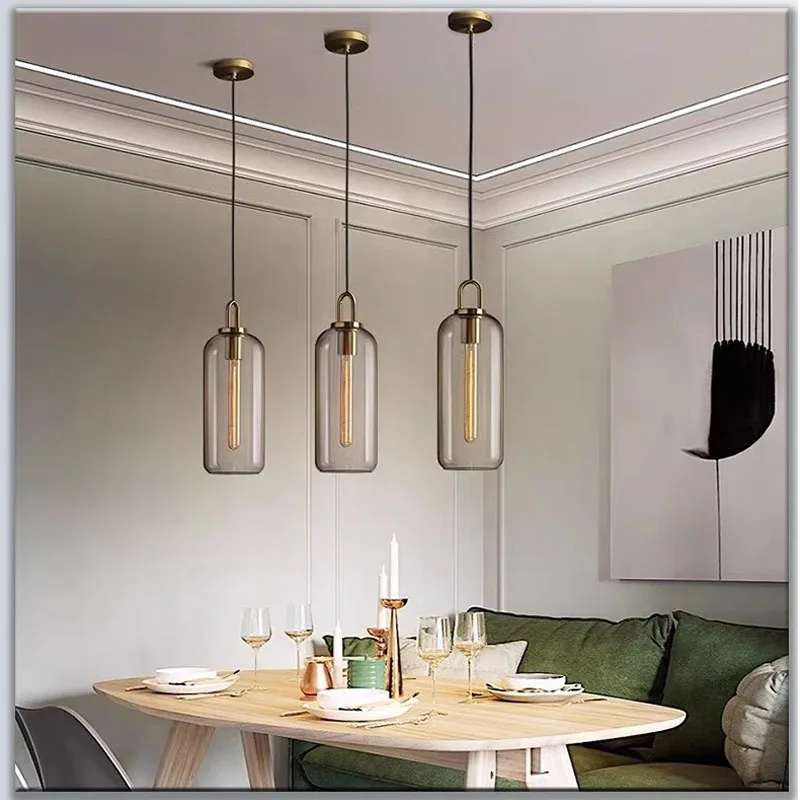 Light Luxury Frosted Glass Chandelier Modern Dining Table Pendant Lights LED Nordic Bedroom Bedside Lamp Circular Ball Decor