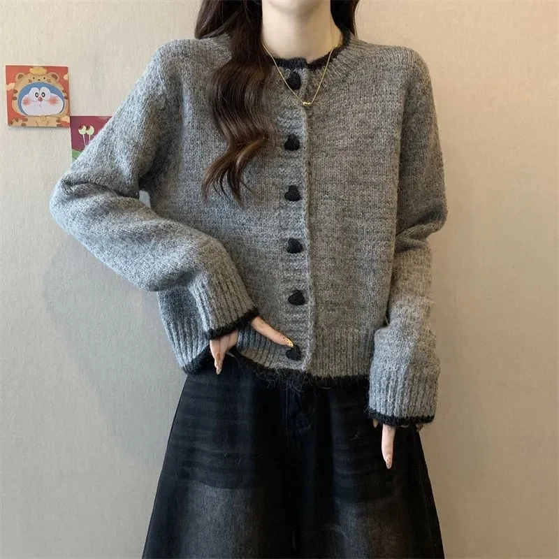 

Love Button Knit Cardigan Jacket For Women Spring Autumn Lazy Style Short Sweater Coat Female Slim Sweet Soft Knitted Sweater