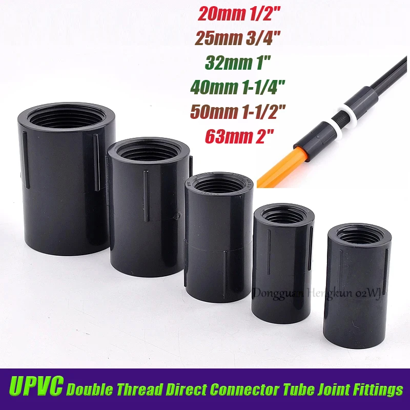 

1-10pcs/lot 1/2"~2" Double Thread UPVC Direct Pipe Connector Aquarium Garden Watering Water Tube Joint Irrigation System Fitting