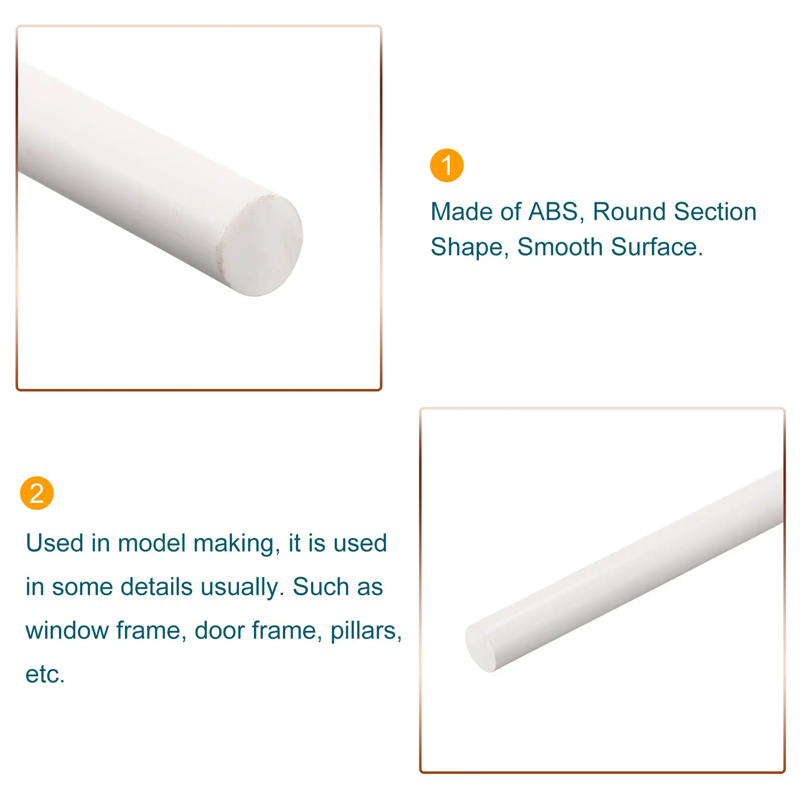 uxcell ABS Plastic Rod Round Solid White Bar 5.2mmx250mm for DIY Model Material, DIY Sand Table, Pack of 5