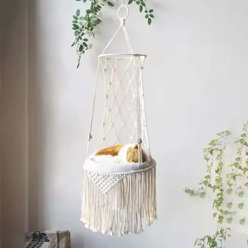 

New Design Nordic Cute Cat Cotton Woven Under Shelf Clothes Body Bath Kids Toy Storage Basket with Handmade Home Decor