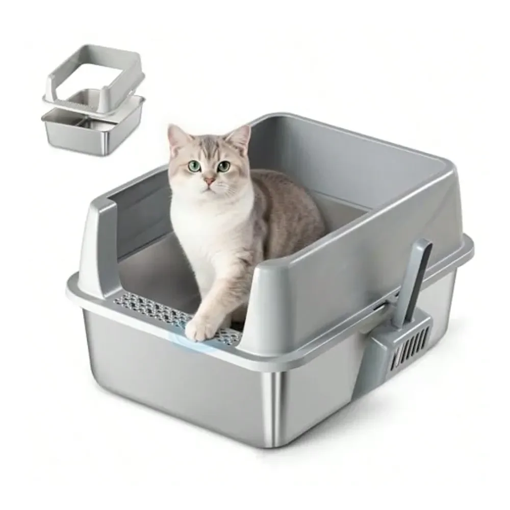 

Cat Litter Box Litter Box Cat AccessoriesSteel Litter Box With Metal Lid And Scoop Enclosed Metal Litter Box For Large Cats Rust