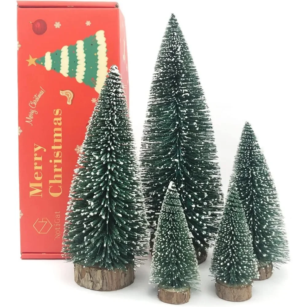 

Mini Christmas Tree Bottle Brush Christmas Trees with Wooden Bases Christmas Decorations （5pcs）