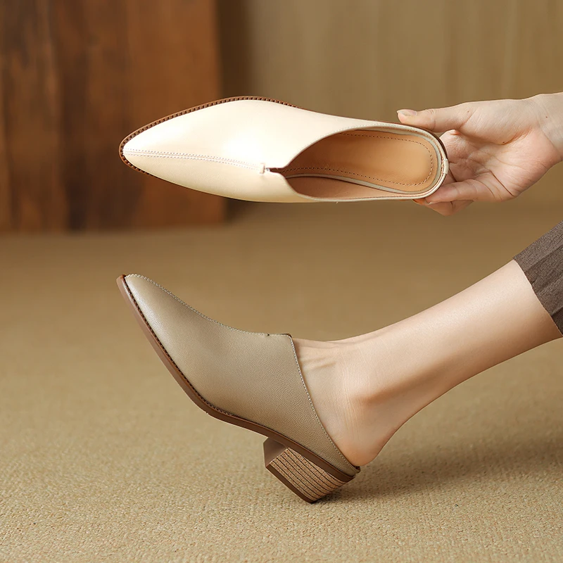 2026 new summer women sandals natural leather 22-26.5cm sheepskin+cowhide+pigskin pointed toe high heel women slippers fashion