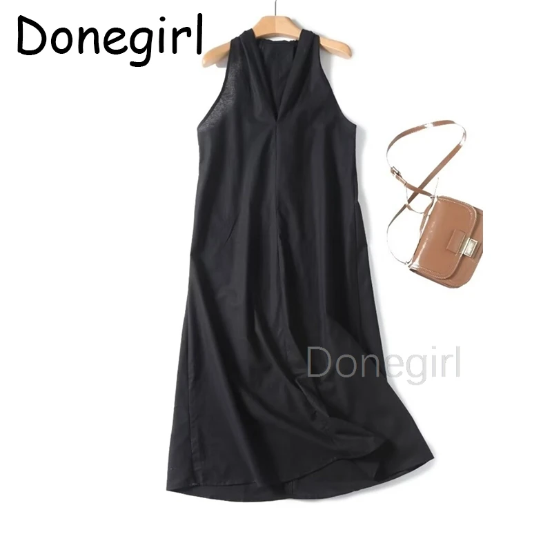 Donegirl elegantes Kleid ärmelloses Roben kleid mit V-Ausschnitt neues Sommer Damen lässig locker bequemes Vintage Party kleid