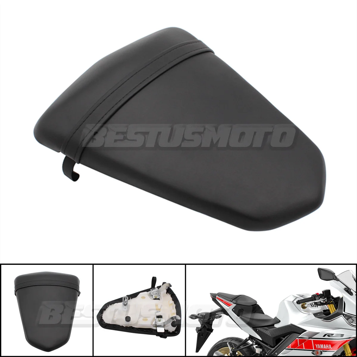 

Motorcycle Rear Pillion Passenger Tandem Seat Cushion For Yamaha YZF R3 2015-2024 MT-03 2020-2024 YZF R25 MT-25 2015-2023