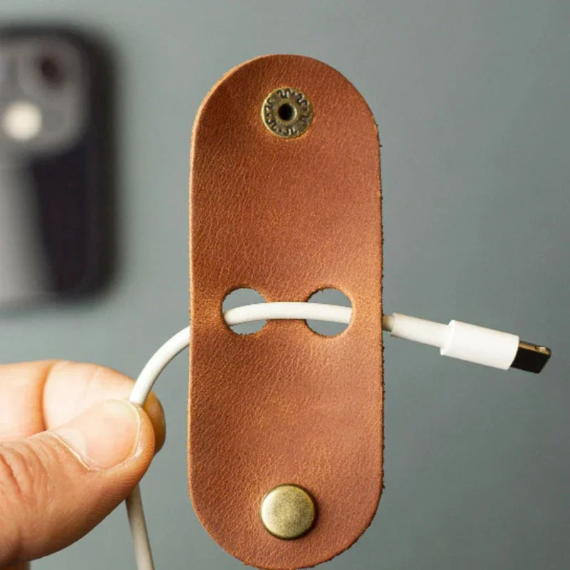 3pcs Mini Portable Leather Cable Winder Charging Cord Protector Clips Earphone Wire Holder Practical Cable Management Organizer