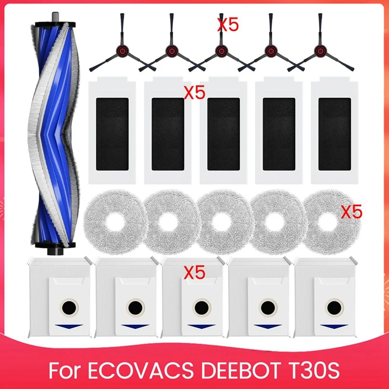 Hot Sale-T30s Vacuum Accesories Kit For ECOVACS DEEBOT T30S Combo Robot Vacuum Replacement Parts Brush Filters