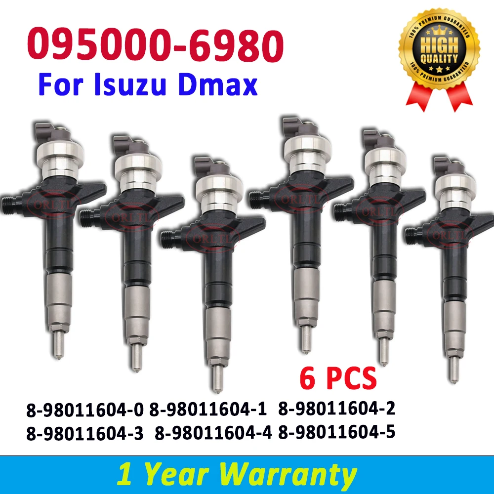 ORLTL 6 PCS Diesel Injector 0950006980 8981192280 Common Rail Nozzle 095000-6980 For Isuzu 4JJ1 8981192282