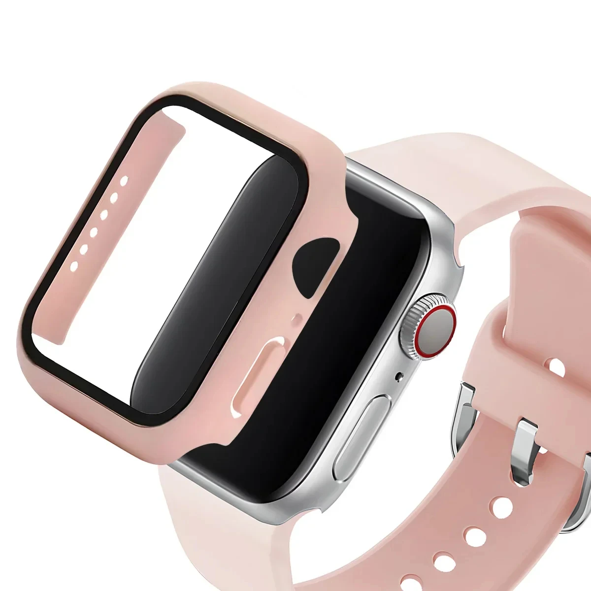 Case+Strap for Apple Watch 45mm 41mm 42mm 44mm 40 38mm Silicone Strap PC Case Glass Cover for Iwatch Series 9 8 7 6 SE 5 4 3 2 1