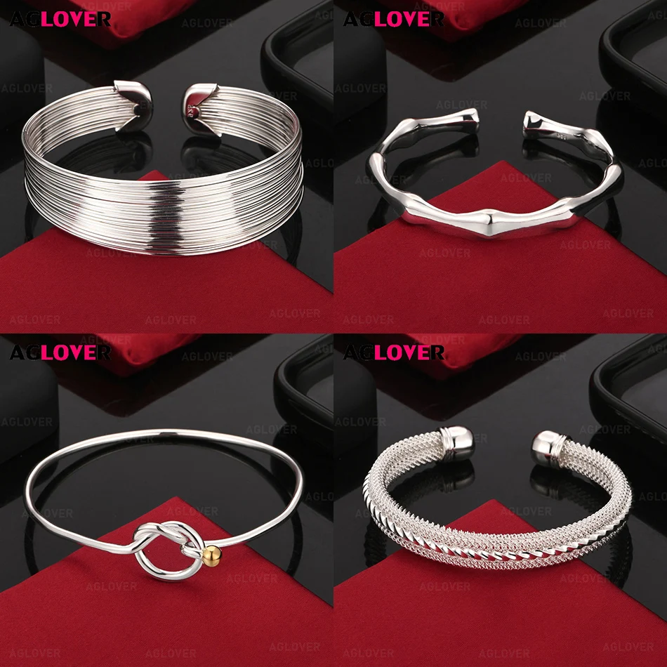 

AGLOVER 925 Sterling Silver Open Adjustable Bamboo Bracelet Woman Charm Noble Engagement Anniversary Gift Jewelry