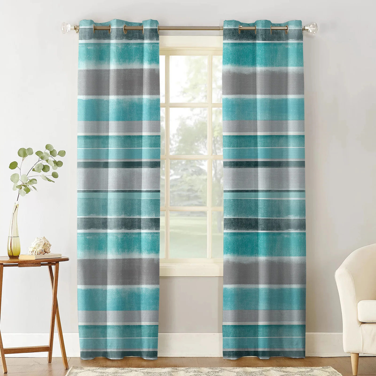 Nordic Striped Textured Turquoise Curtains for Living Room Kids Bedroom Window Curtain Balcony Hall Custom Drape Long Cortinas