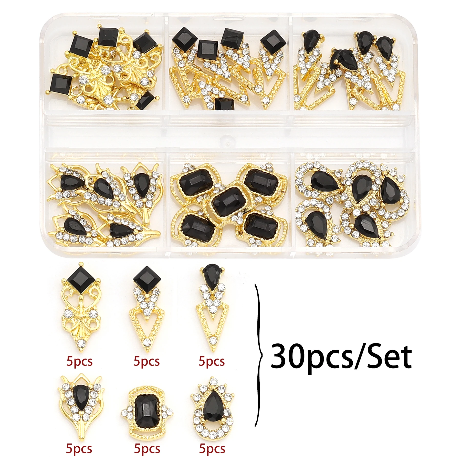 30 Pcs/Set Luxury Cross Metal Nail Art Decorations Alloy Shiny Rhinestones Pearl Gems Zircon Diamond Charm DIY Nail Accessories