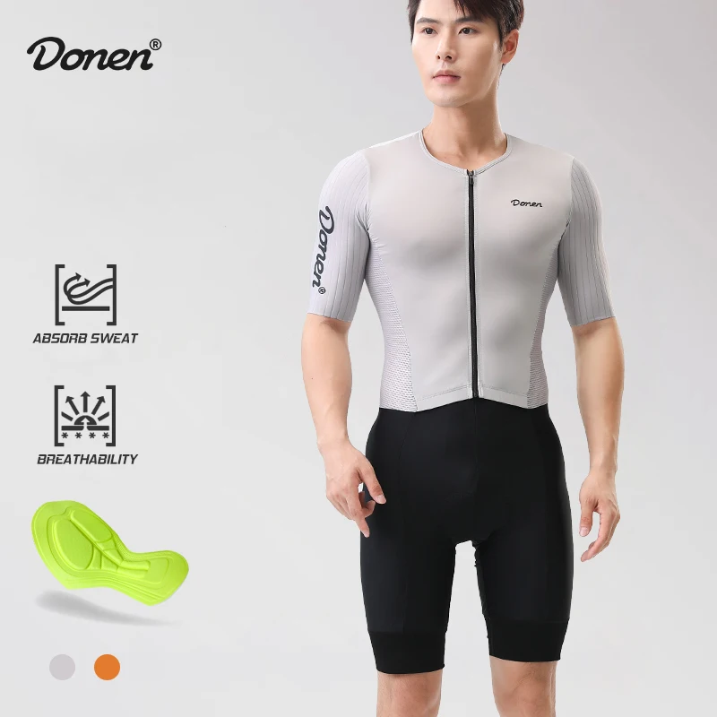 

DONEN Cycling Skinsuit Summer Men Breathable Highly Elastic Shock Absorption With Pockets Shorts MTB Short Sleeve Top Suit