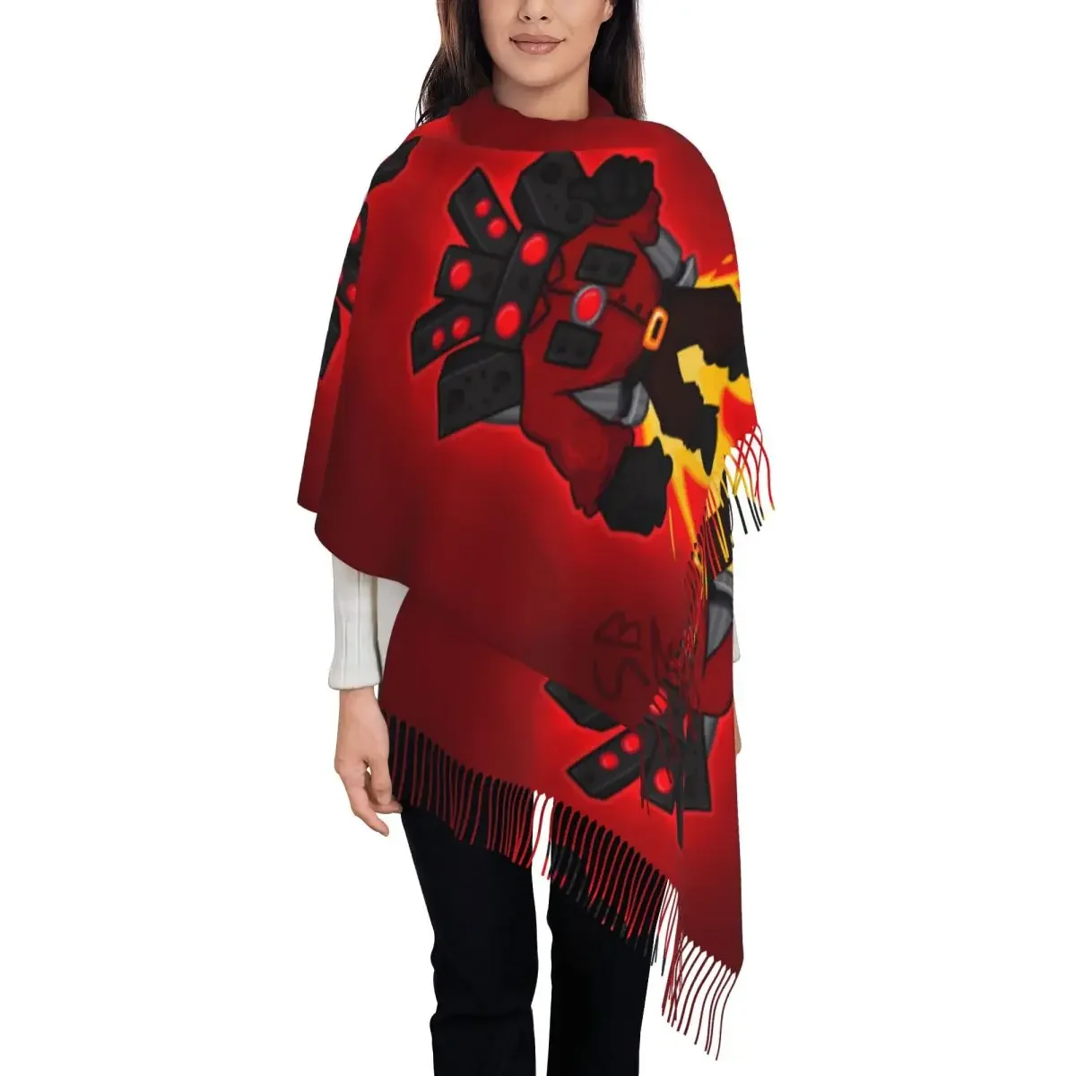 Custom Hot Game Titan Speakerman Skibidi Toilet Tassel Scarf Women Soft Shawl Wrap Ladies Winter Fall Scarves