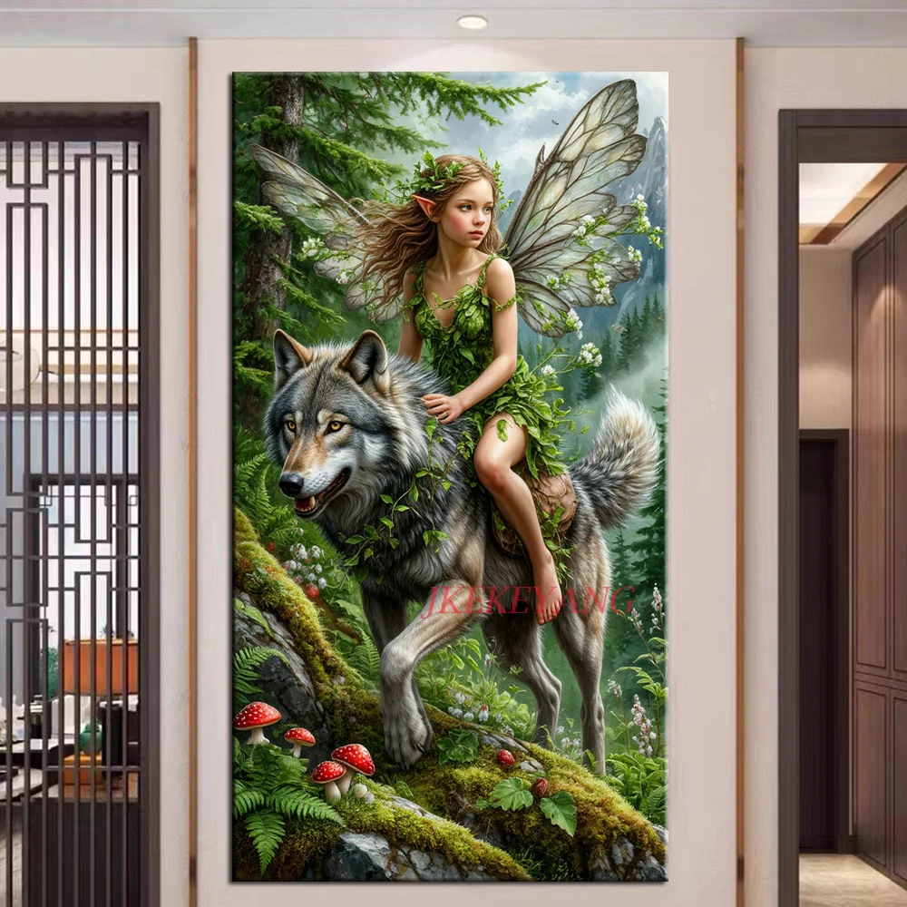 Fantastic Forest Elf and Wolf Picture DIY Diamond Painting Cross Stitch Full Drills Diamond Mosaic New Collection Home Decor