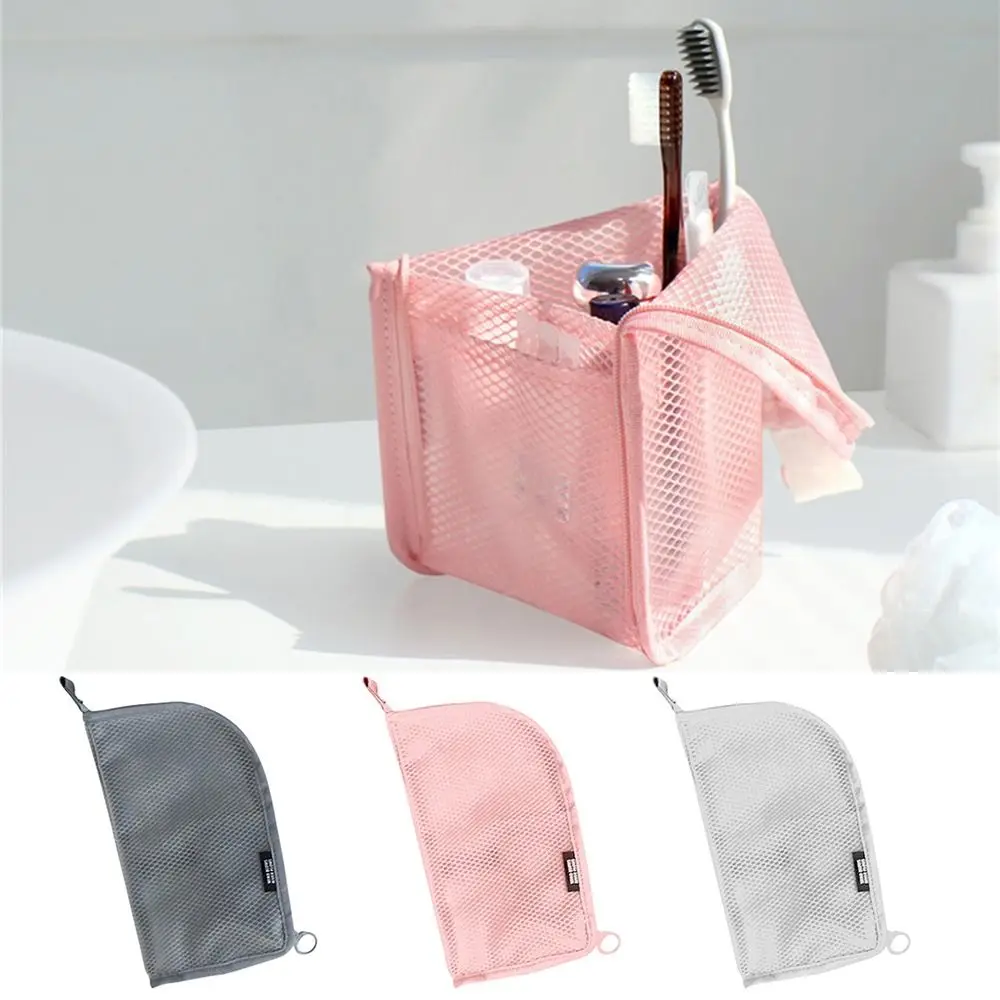 Folding Stand Makeup Brush Bag Zipper Mesh Storage Bag Washing Organizer Cosmetic Bag Travel