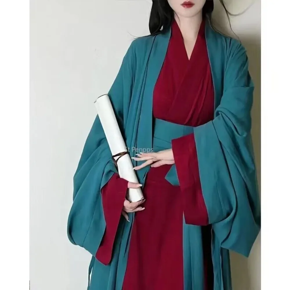 Vestido Hanfu chino para mujer, traje de Cosplay tradicional antiguo, vestido de la dinastía Song, vestido Hanfu verde y rojo, bata Chinoise, 2023