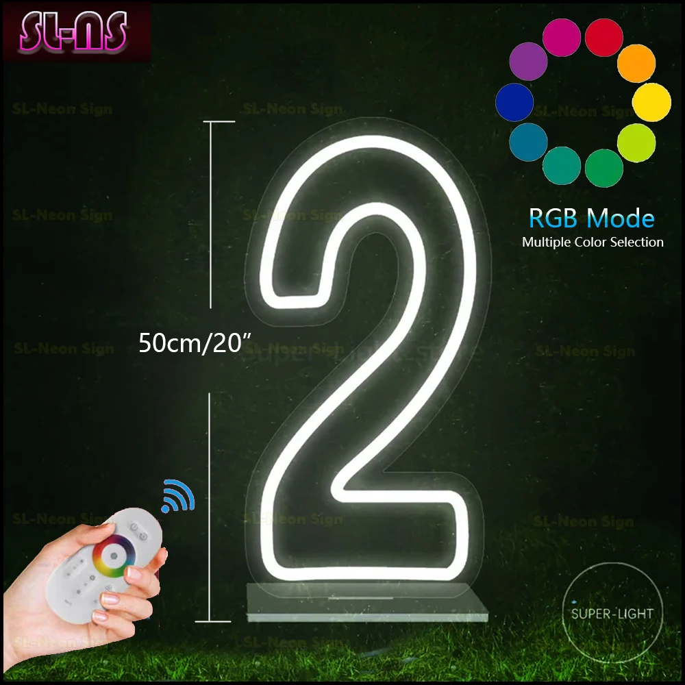 Enseigne au néon flexible LED avec télécommande, mode RVB, numérique 0-9, sélection de documents multiples, anniversaire, mariage, décoration de fête