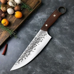 8inch Hammer Forged Japanese Chef Butcher Kitchen Knife with Solid Wood Handle Slicing Boning Sushi Meat Cutting Culinary Tool