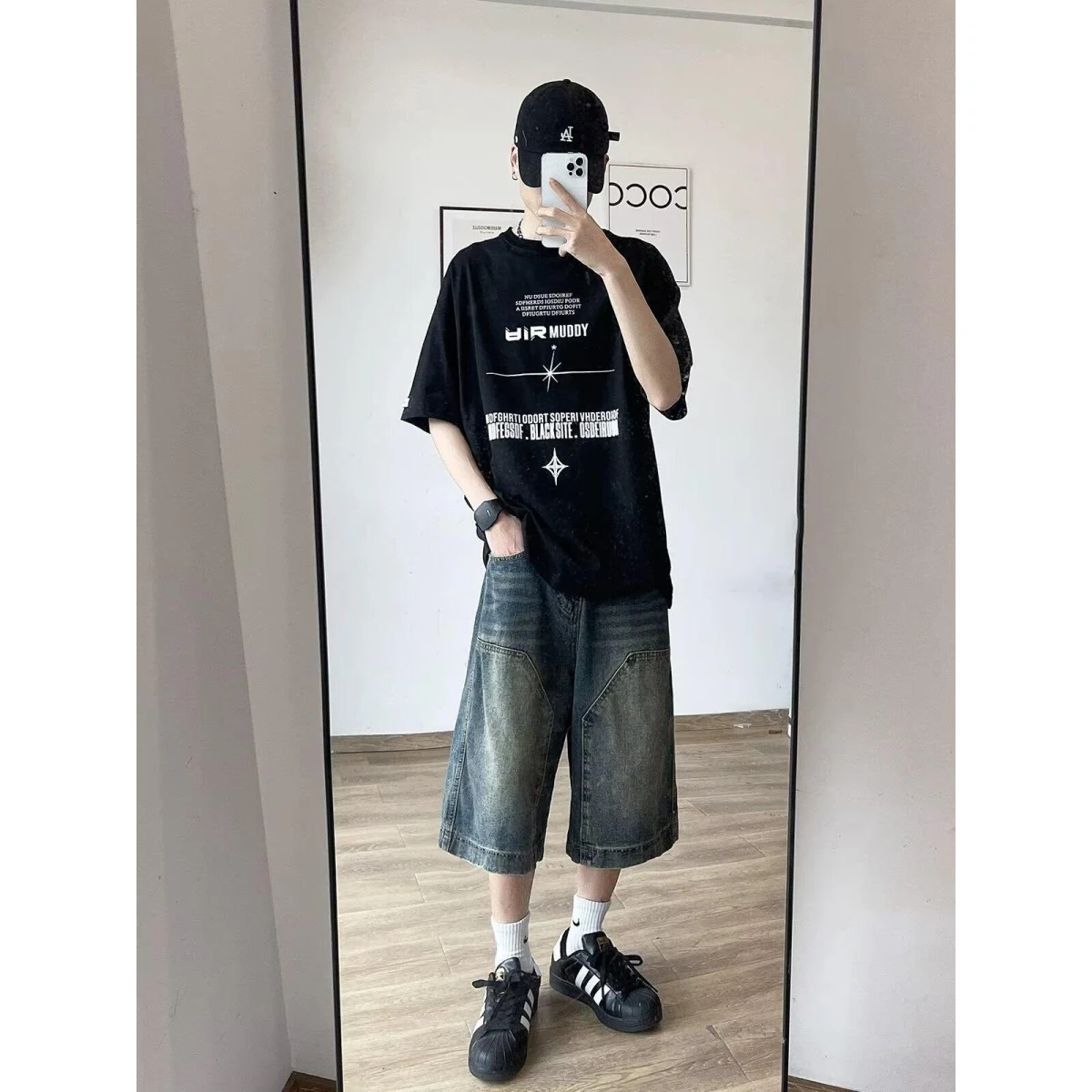 

Новые летние мужские брюки в американском стиле, тонкие дизайнерские свободные спортивные повседневные брюки большого размера с пятью четвертью, прямые джинсы