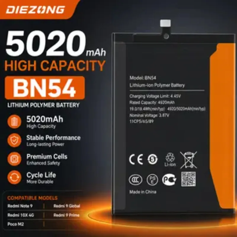 High‑quality BN54 Replacement Battery for Xiaomi Redmi Note 9 5G/Note9/Redmi 9/Redmi 10X 4G Long Lasting Mobile Phone Bateria