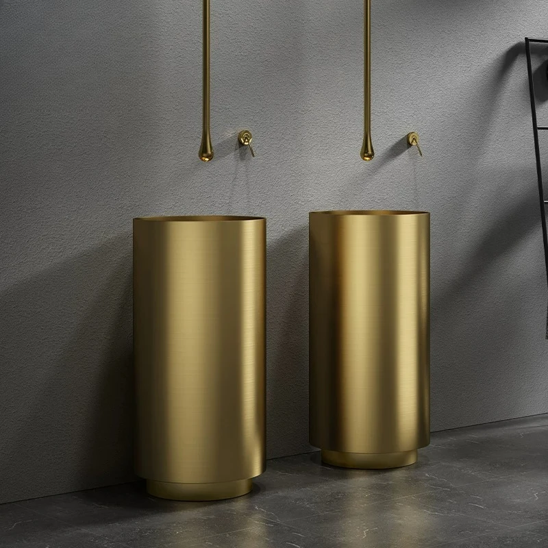 

Golden stainless steel column type washbasin Floor-to-ceiling integrated washbasin Bar toilet Round column basin