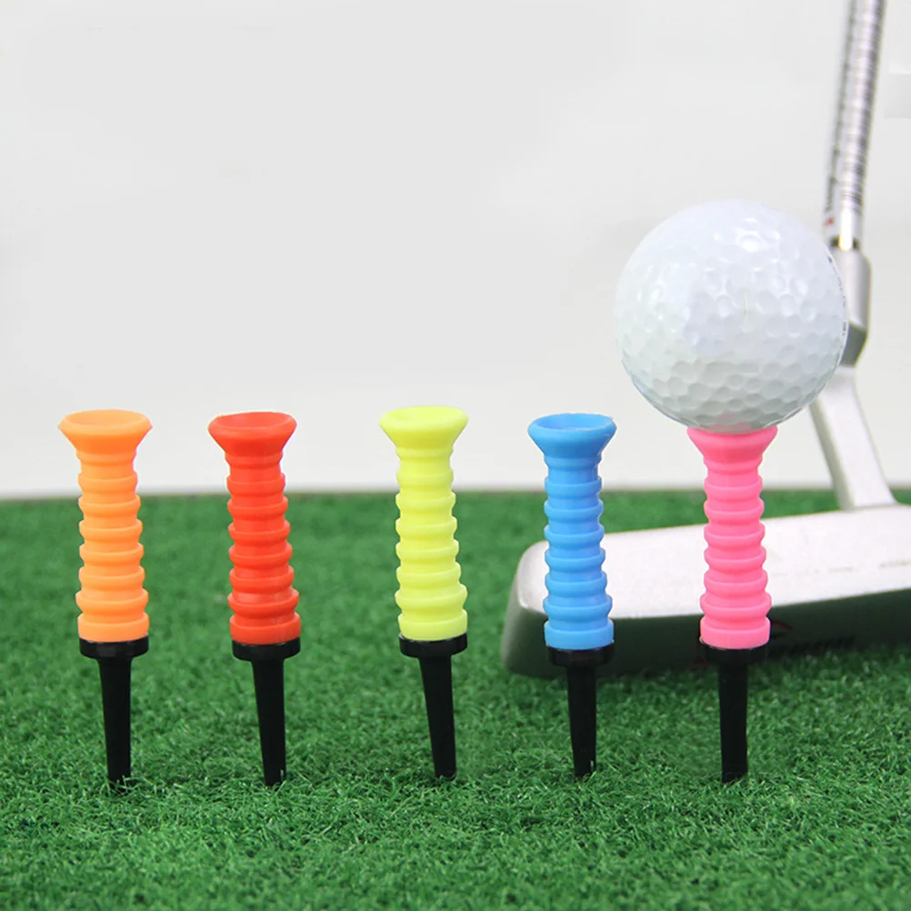 

5Pcs Golf Tees Plastic Construction Stable Low Friction Flat Side Design Training Accessory Bright Colors Lightweight Sports